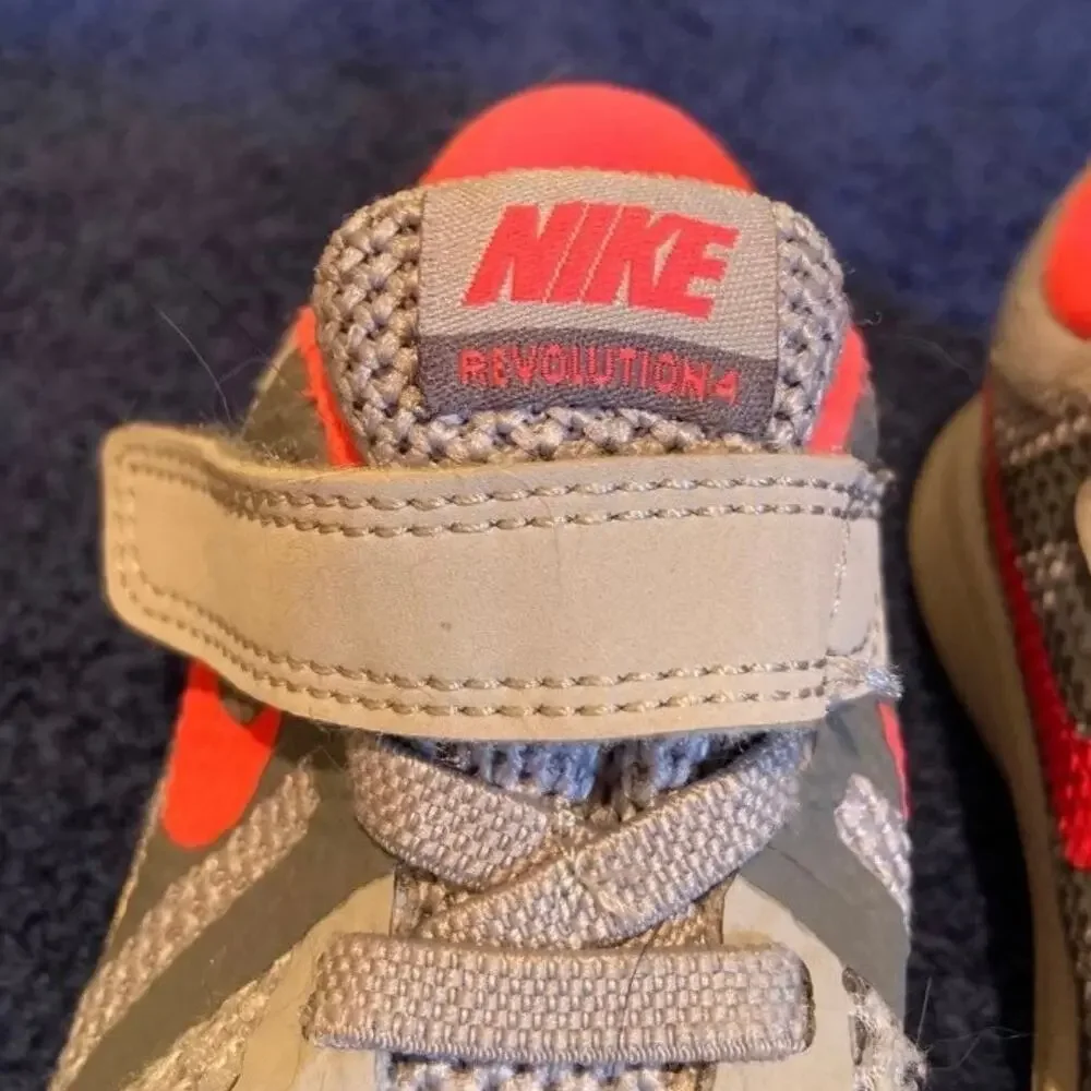 Nike Toddler 6C Revolution 4 Grey Racer Pink Velcro Closure Sneakers